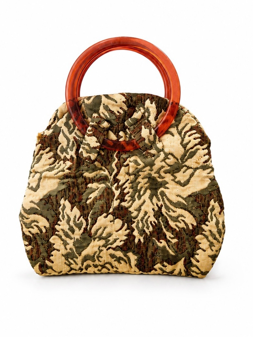 Vintage 1970s Brocade Lucite Handle Purse - Boho Mod Tapestry Bag